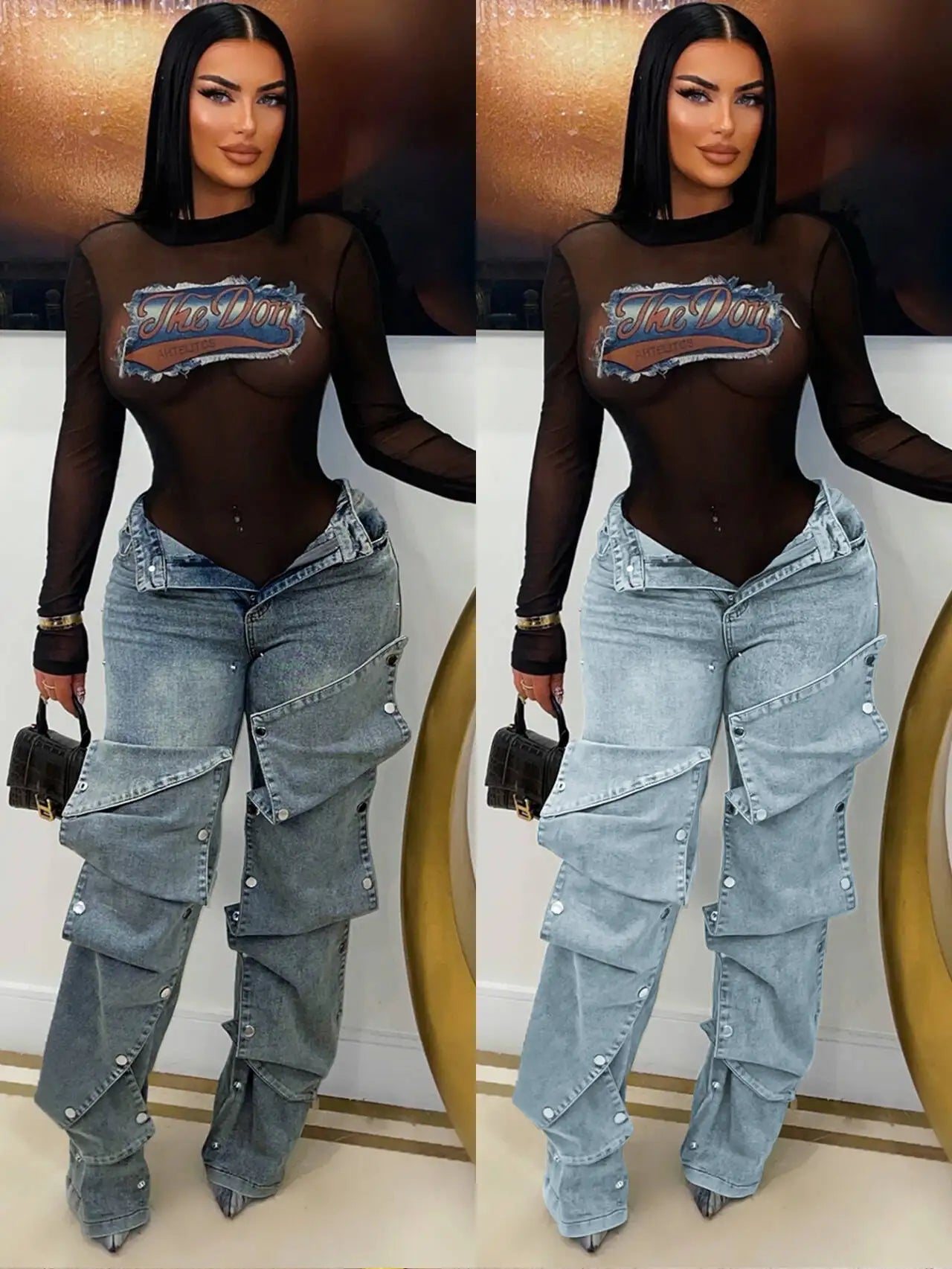 Classic Blue High Waist Straight Cargo Pants for Women