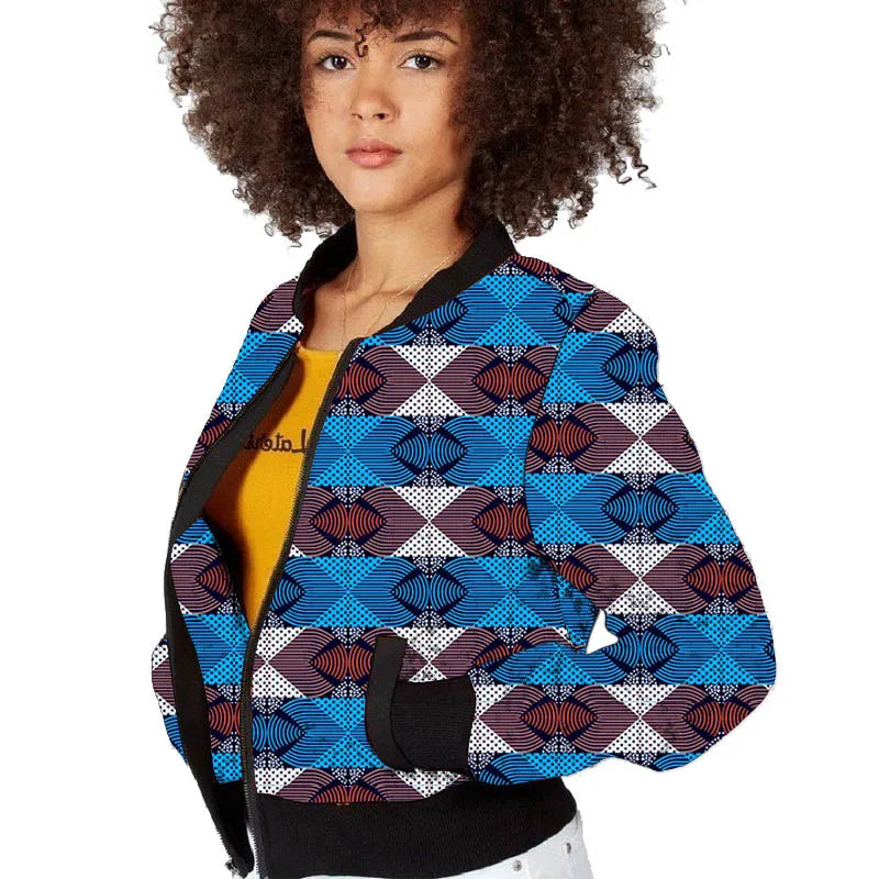 Elegant African Print Tailored Flight Jacket for Women