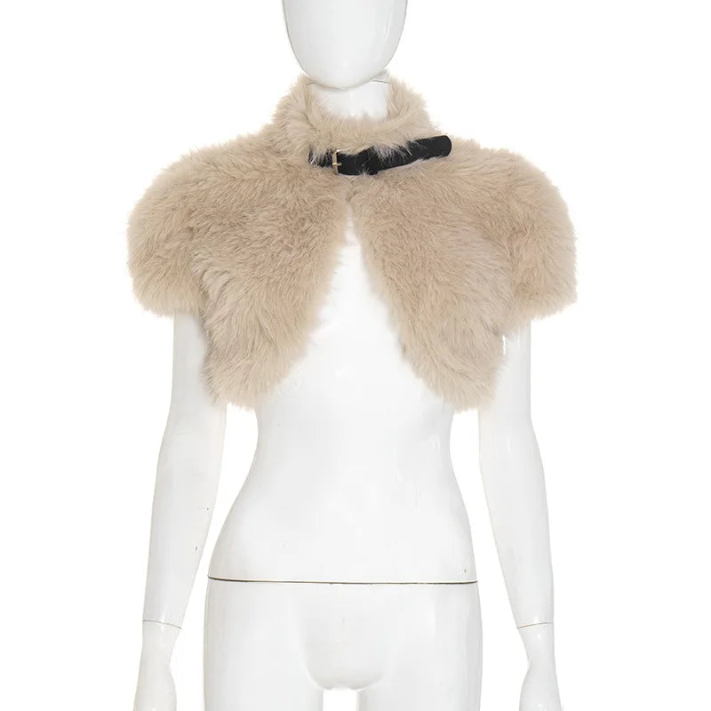 BOOFEENAA Fluffy Faux Fur Cropped Jacket Coat Woman Clothes Winter 2025 Streetwear Fashion Vest Top C85-EF24