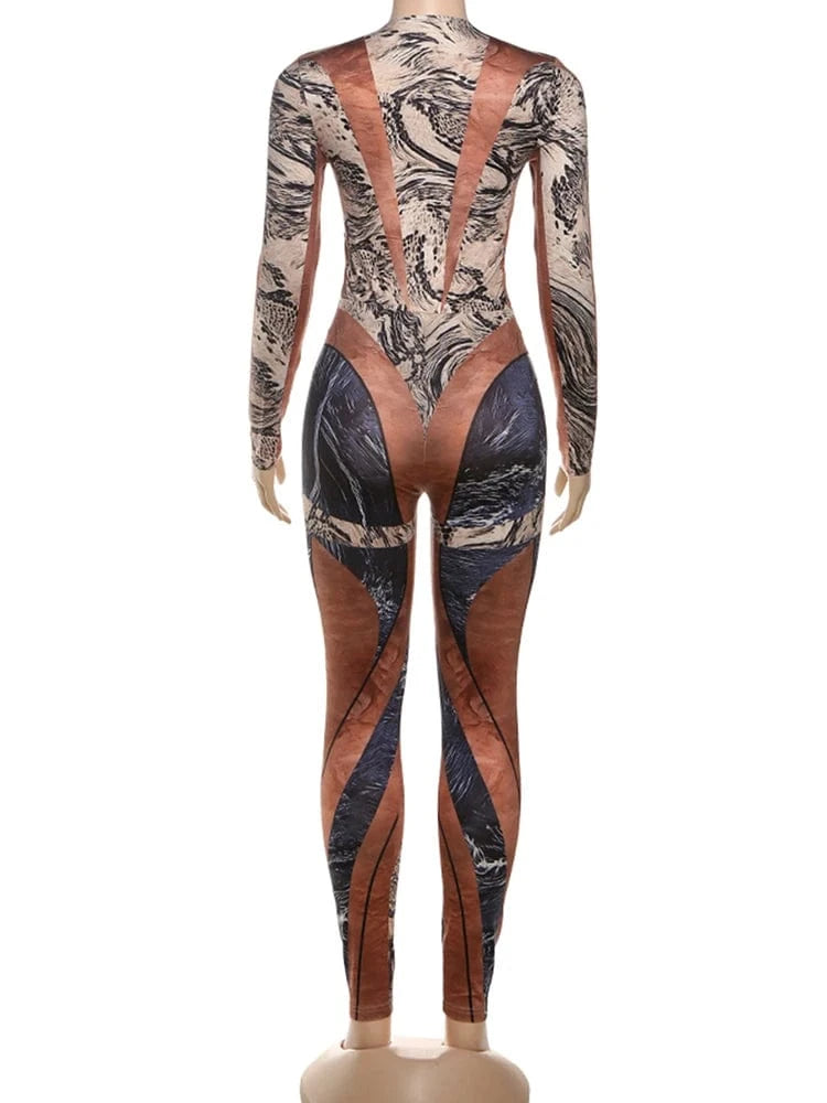 Weird Puss Colorful Patchwork 2 Piece Set Women Fall Trend Hipster Bodysuit Tops+Leggings Tight Stretch Matching Street Outfits