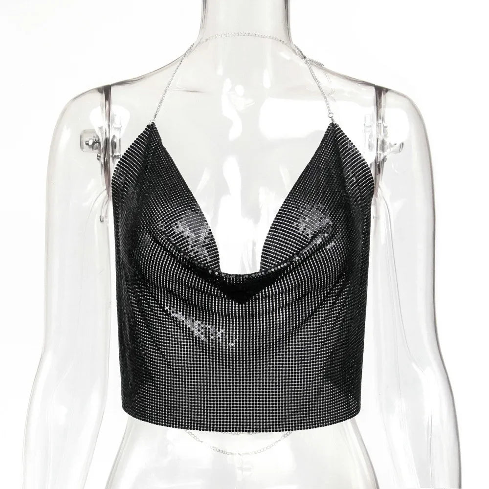 Tank Top Women Metal Sequin Camisole Party Nightclub Music Festival Sleeveless Sexy Vest for Female Streetwear 2025 Summer New
