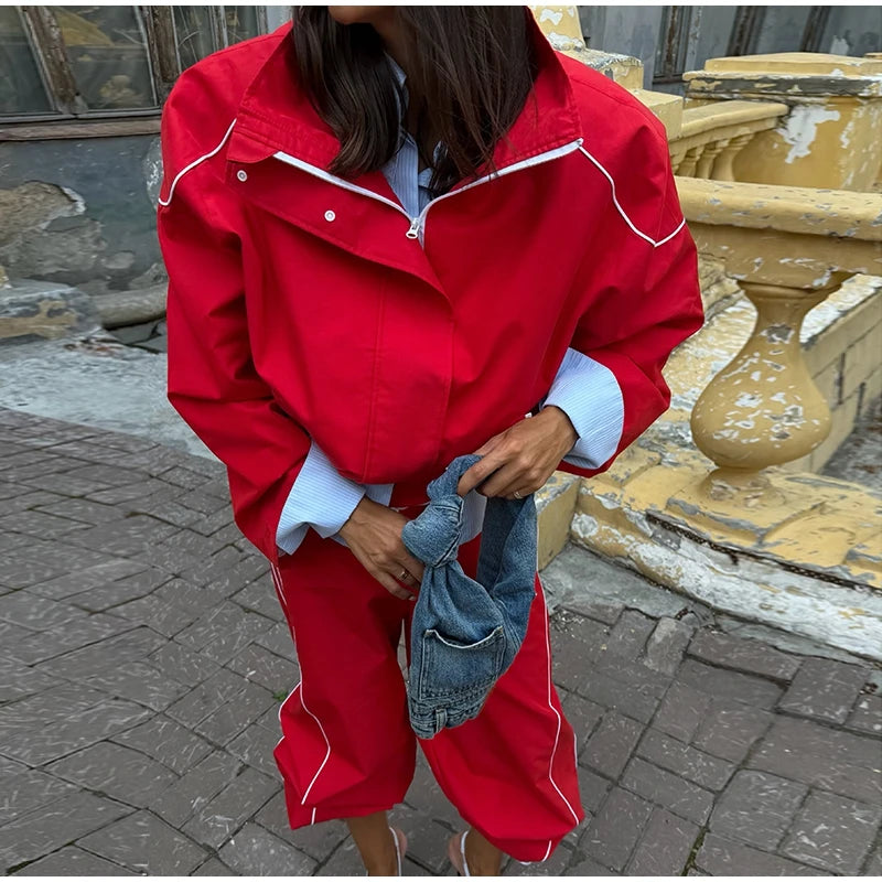 Elegant Loose Zip Up Casual Two Piece Set for Women