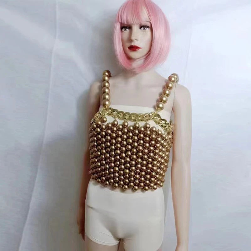 Vintage European Style Pearl And Gold Body Chain For Women