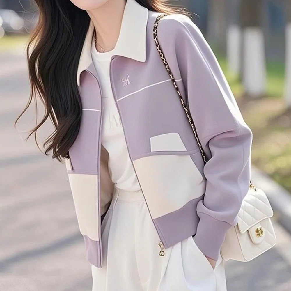 Purple Slim Fit Zip Up Knit Cardigan With Pockets For Women