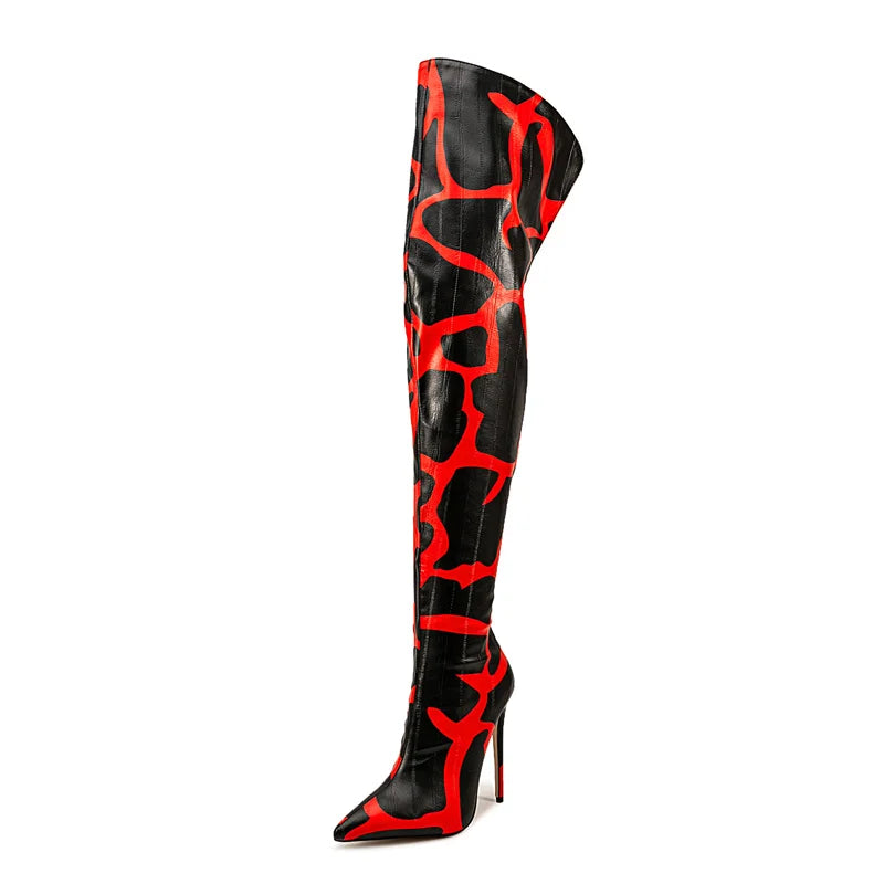 Giraffe Print Pointed Toe Over-The-Knee Boots for Women