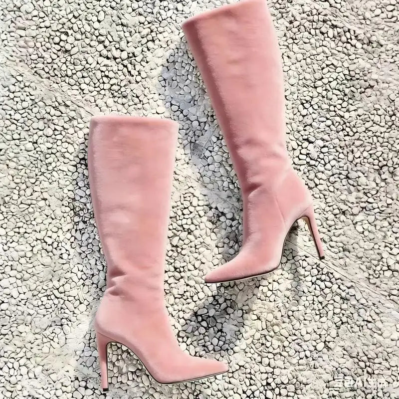 Sleek Suede Pointed Toe Side Zip Knee High Boots For Women