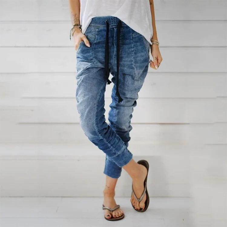 Elastic Waist Slim Fit Pegged Tapered Pants For Women