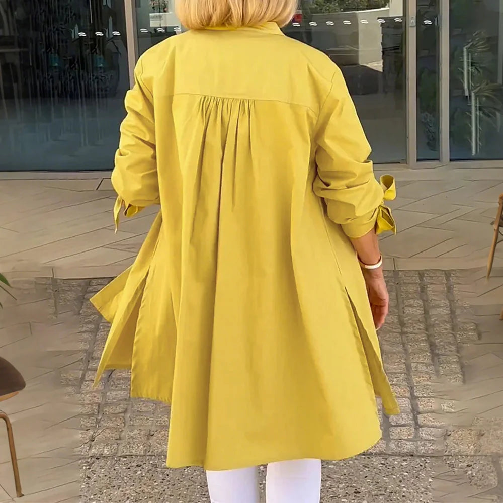 Women's Solid Long Sleeve Stand Collar Shirts Blouse Spring Autumn Ladies Single Breasted Casual OL Office Tops Size S-3XL