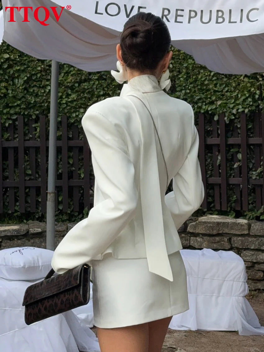 Elegant Long Sleeve Shirt and Mini Skirt Set for Women