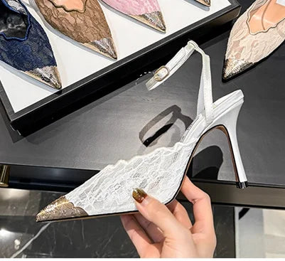 Pointed Color Blocking Lace Breathable Stilettos for Women