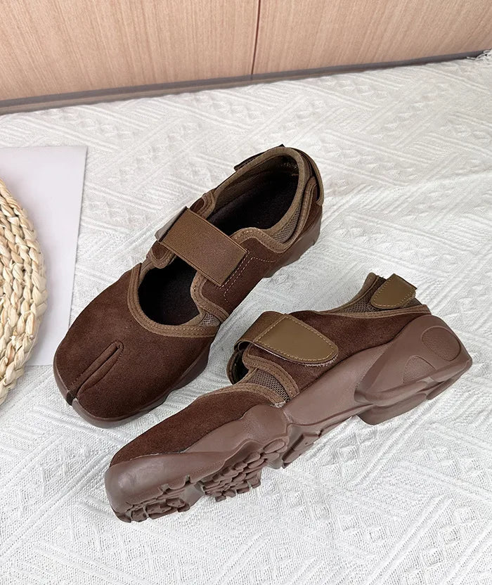 Leather Split Toe Buckle Mary Jane Flat Shoes for Women