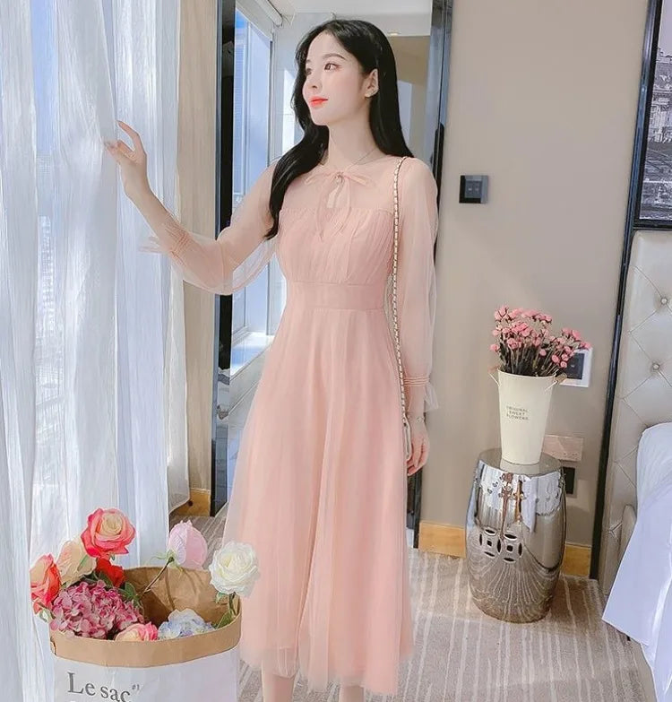 2026 Summer French Style Mesh Tulle Long Dress Women Elegant Fairy Party Maxi Dress Soft Aesthetic Holiday Beach Wear