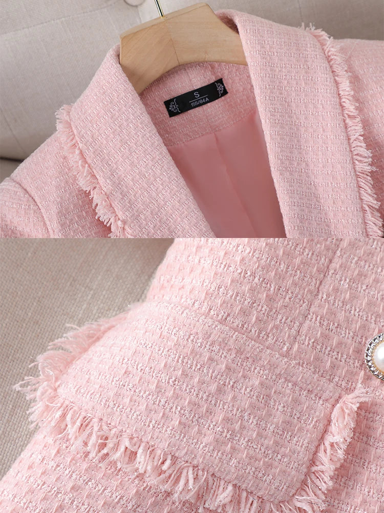 Autumn Winter Outwear Casual Blazer Women Ladies Jacket Pink White Blue Female Slim Long Sleeve Single Breasted Coat
