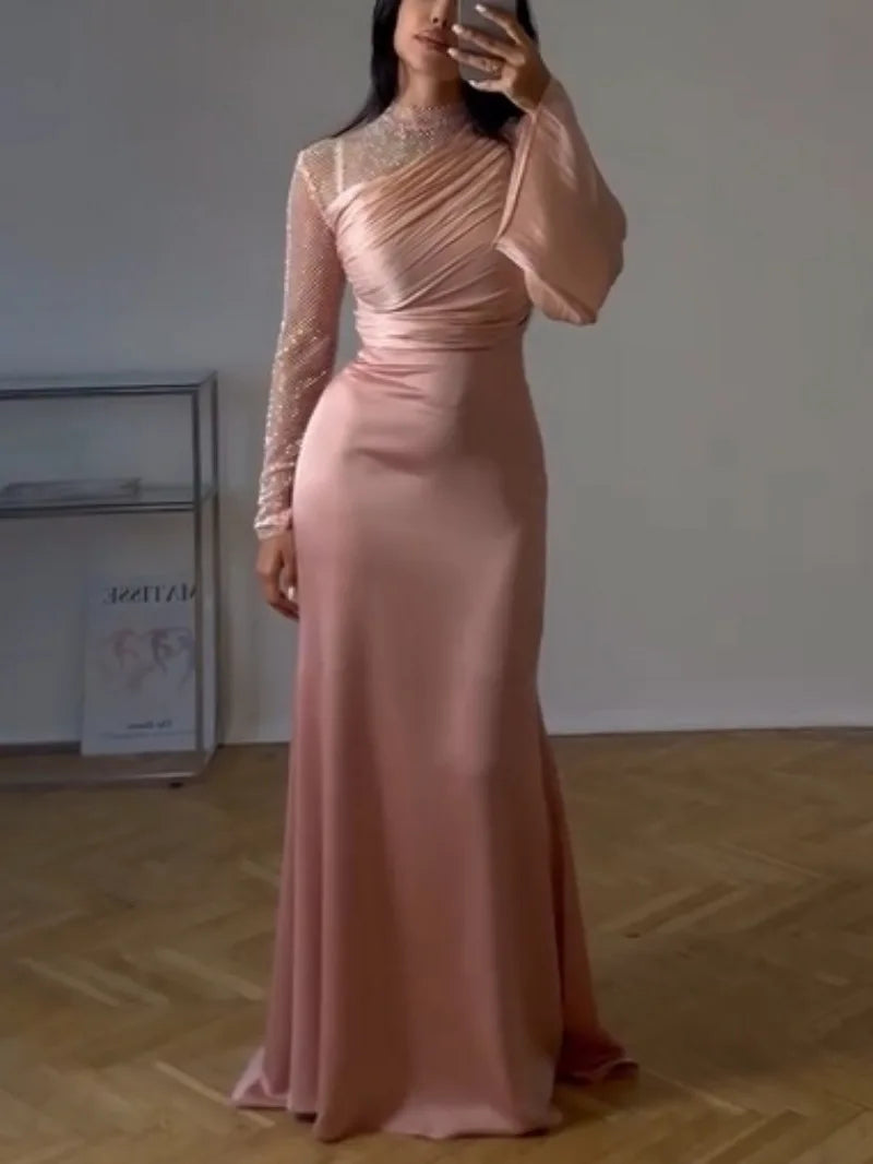 Elegant Asymmetrical Floor Length Pink Dress for Women