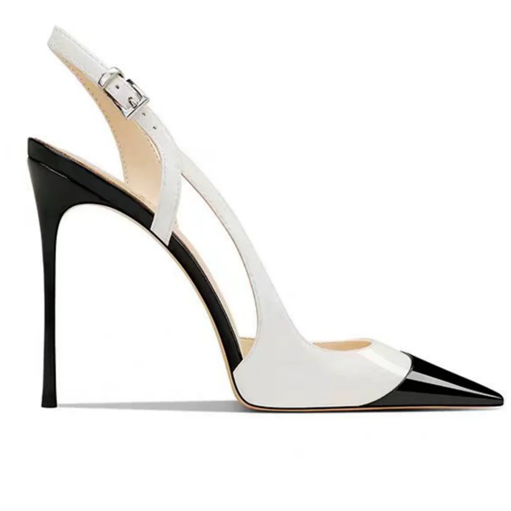Patent Leather Pointed Toe Pumps With Rhinestone Ankle Strap for Women