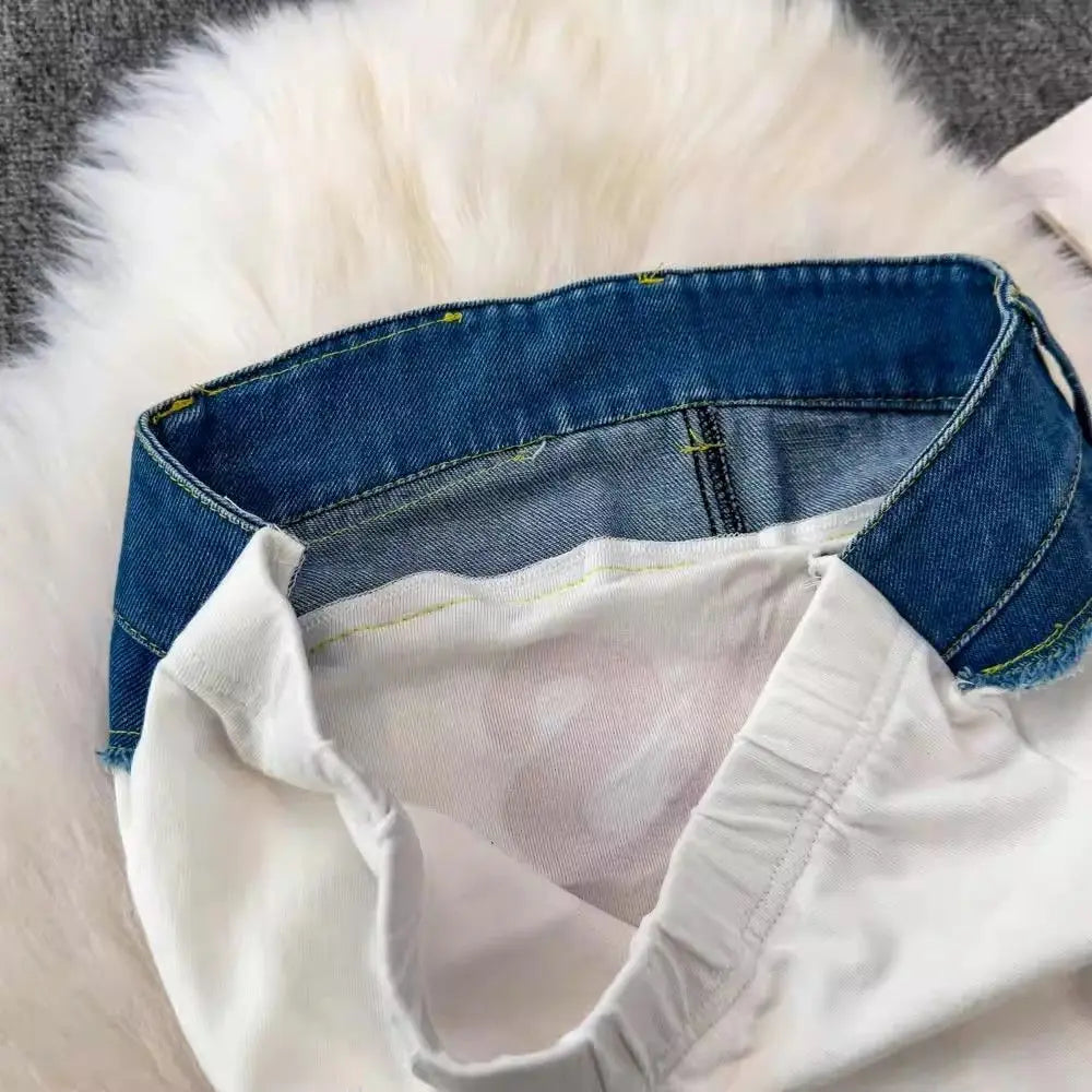 Spicy girl letter embroidered strapless top sexy women's summer retro denim patchwork slim fit camisole vest for street wear