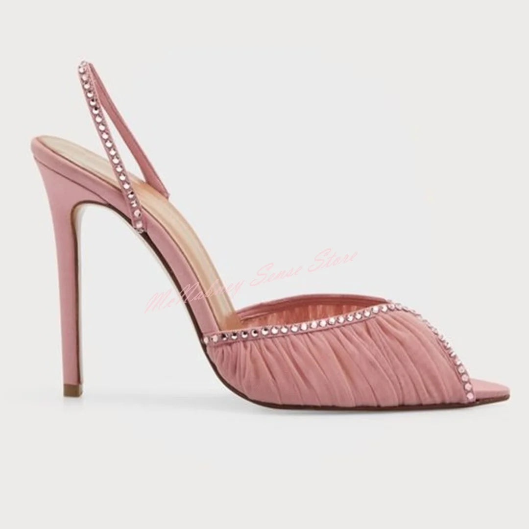 Crystal Mesh Buckle Strap Peep Toe Pumps for Women