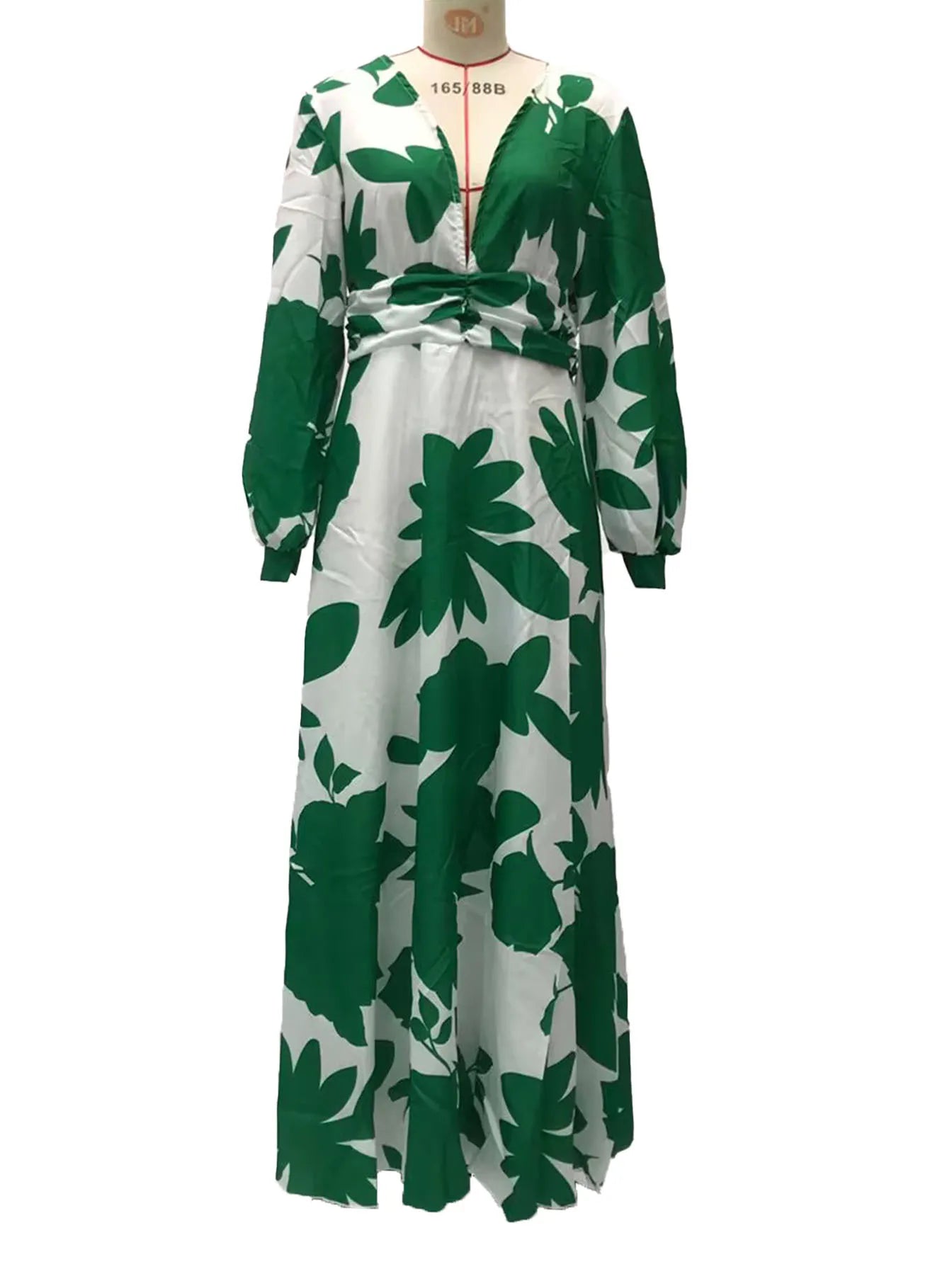Printed Dress For Women V-neck Sexy High Waist Lantern Sleeve Ladies Fashionable Vestidos Autumn New Long Evening Dresses