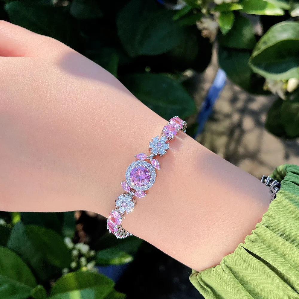 Pink Purple Flower Tennis Bracelet
