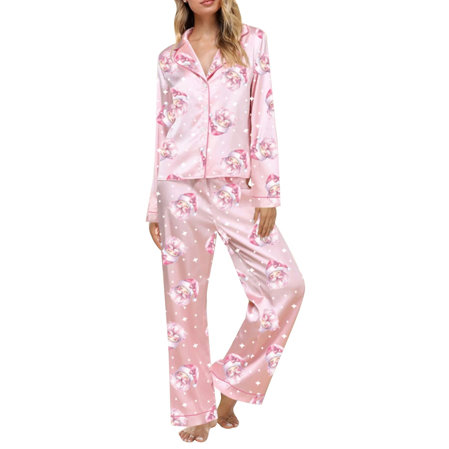 Women'S Autumn  Winter Clothing Christmas Elements Cute Bow Print Long Sleeved Shirt  Elastic Pants 2PCS Street Wear Home Wear