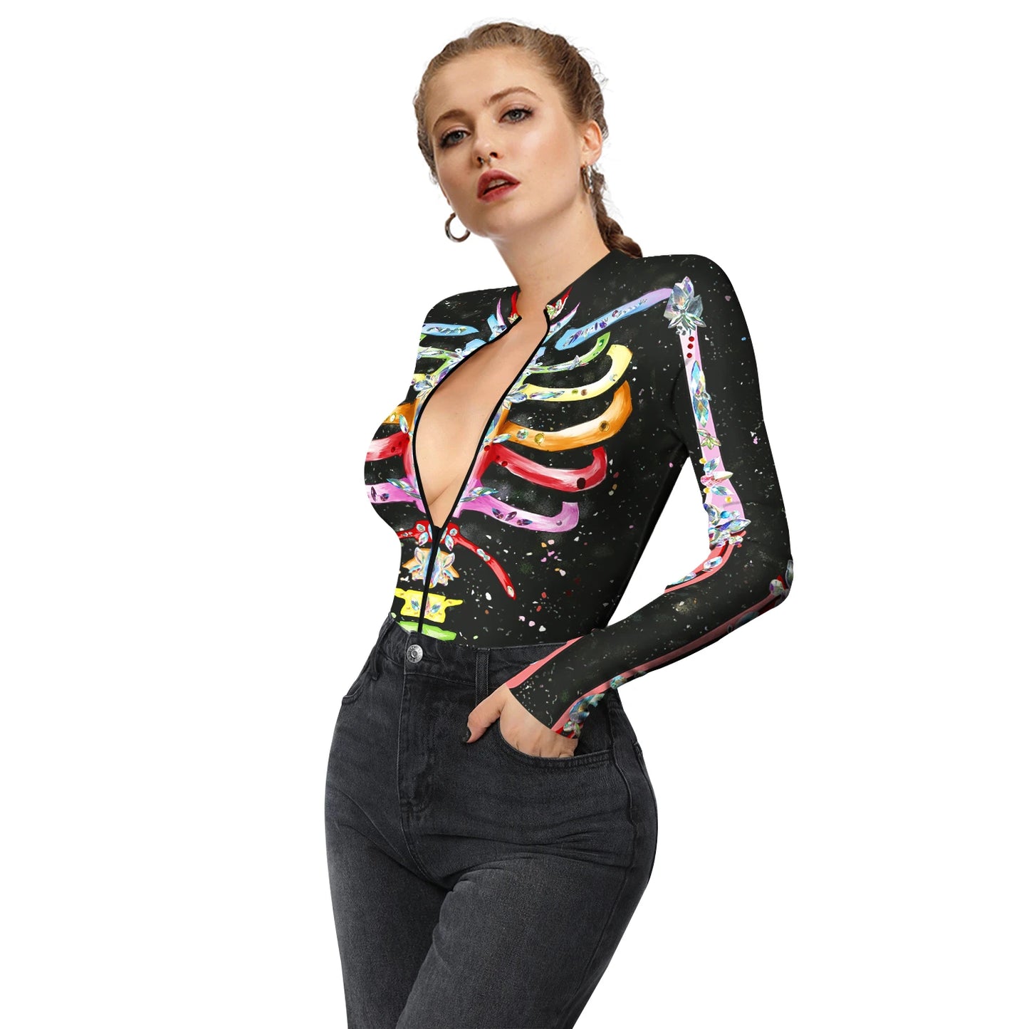 Halloween Skeleton Print Zentai Jumpsuit for Women