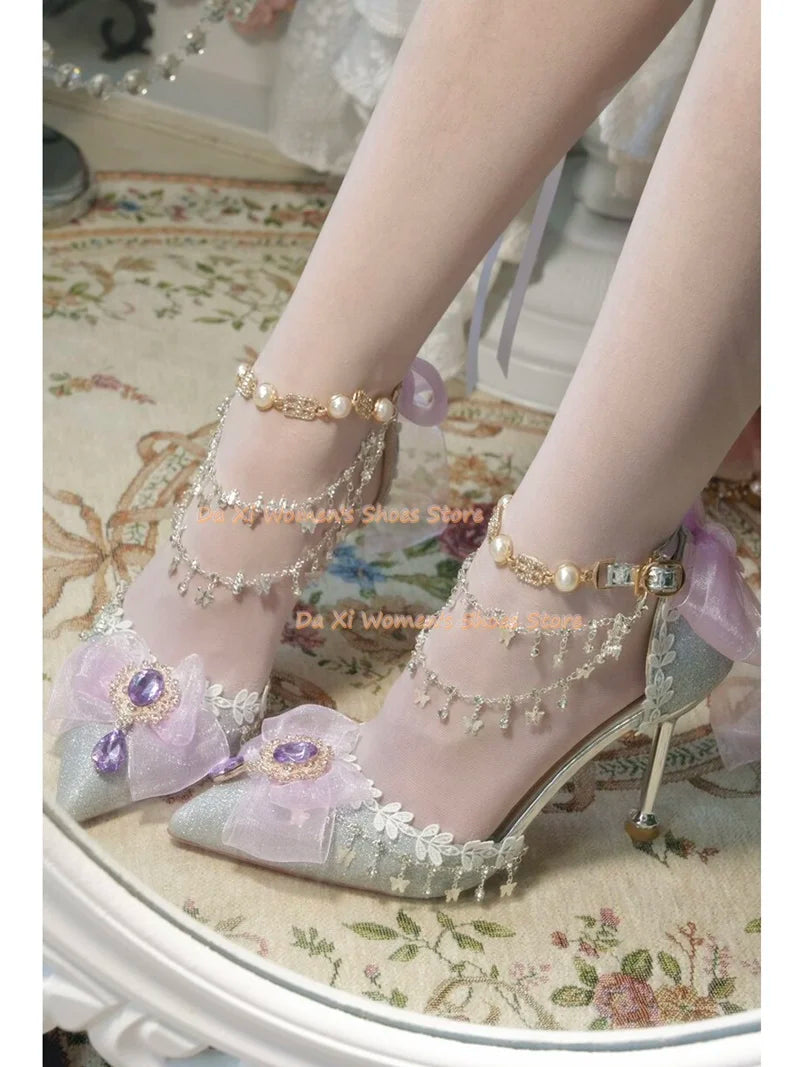 Elegant Pink Bow And Rhinestone Stiletto Wedding Pump For Women