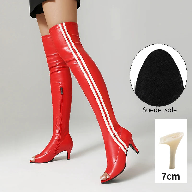 Elastic Stiletto High Heel Knee-High Dance Boots for Women