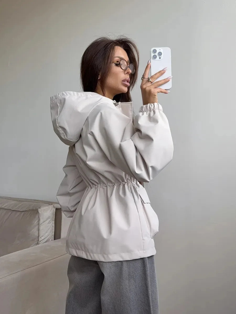 Hooded Hardshell Jacket With Pockets And Zipper for Women