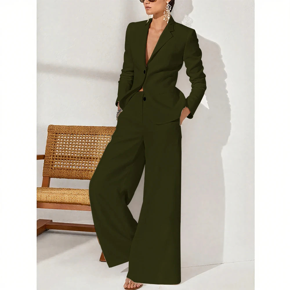 Summer Linen Women Pants Sets White Fashion Notch Lapel Single Breasted 2 Piece Elegant Chic Daily Casual Office Female Suit
