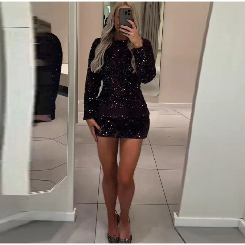 Sequined Paillette Glitter Evening Mini Dress for Women