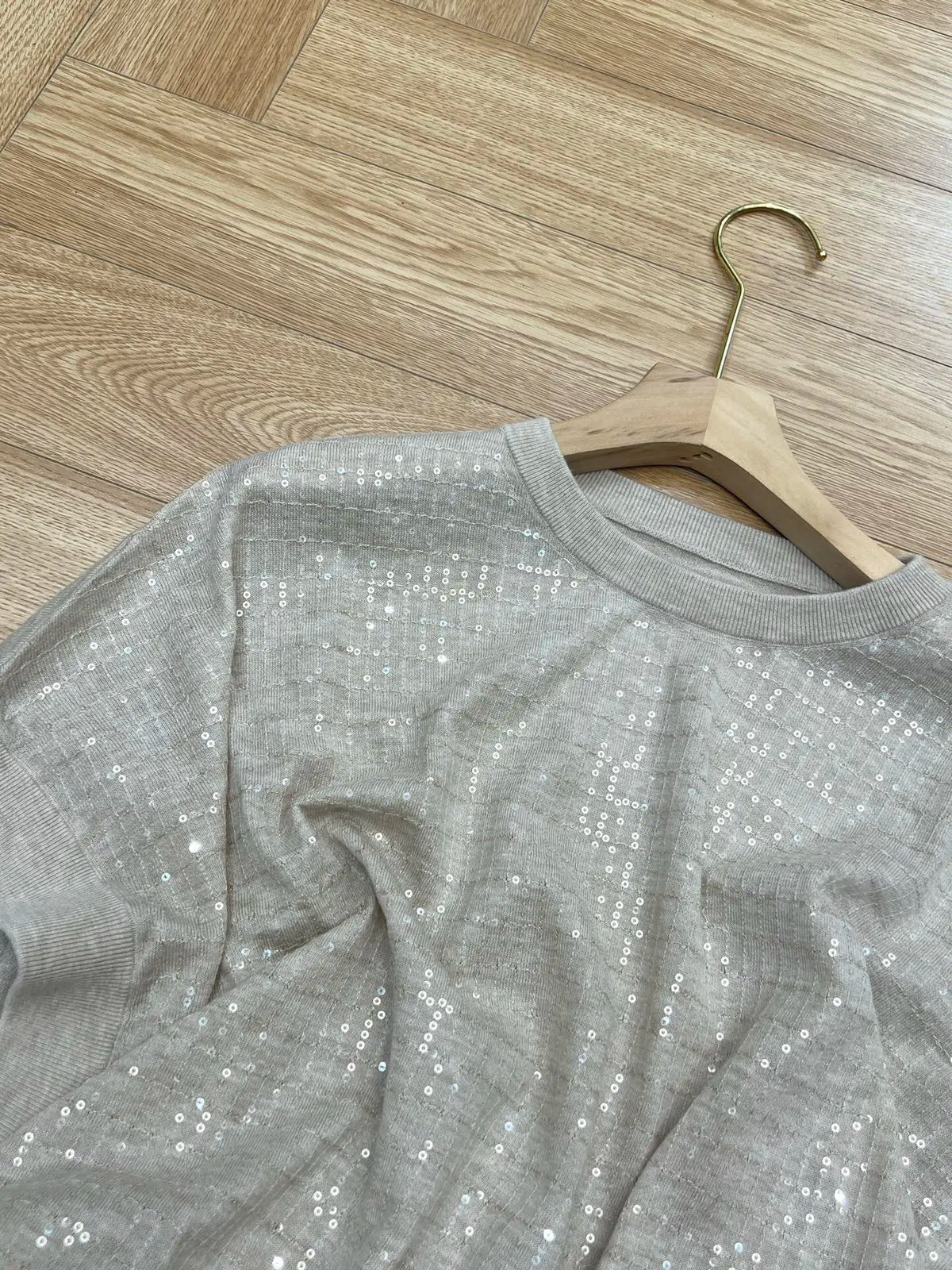 Loose Fit Sparkling Sequin Summer Knit Polo Top for Women