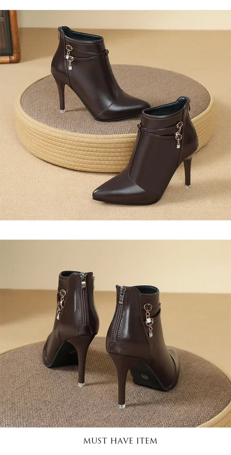 Crystal Pointed Toe High Heel Ankle Boots for Women