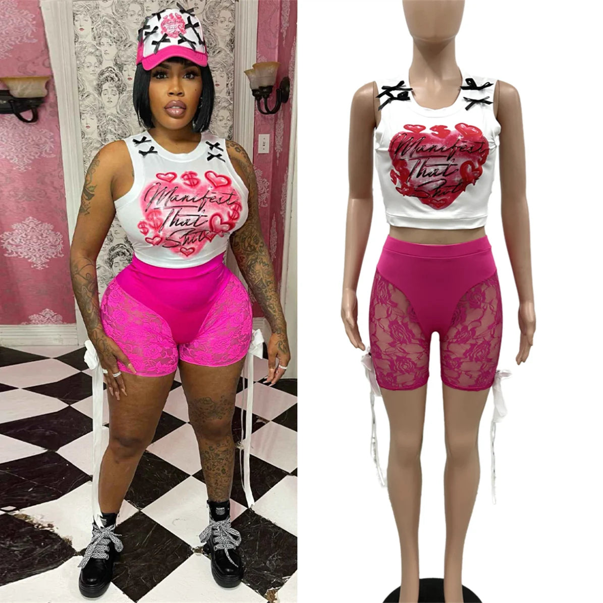 Lace Bow Bandage High Waist Shorts