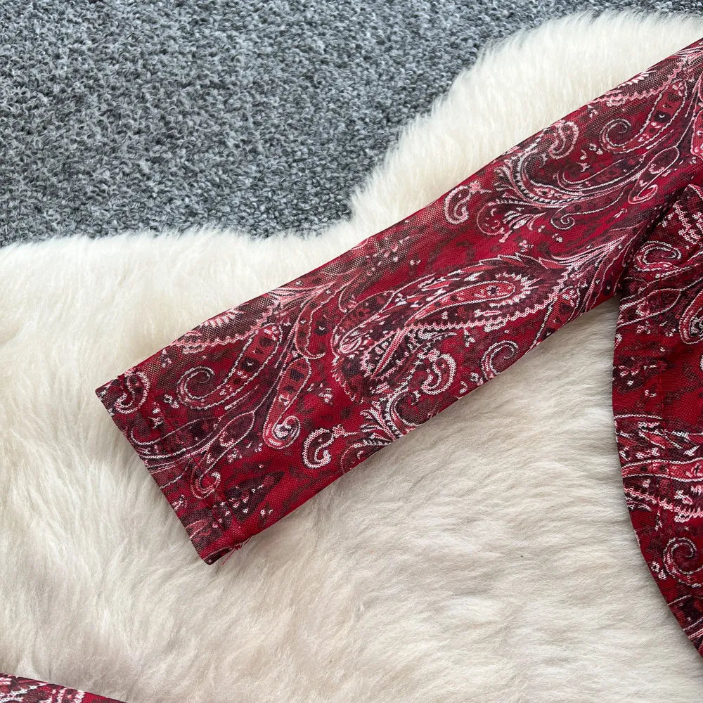 Printed Skirt Set With Long Sleeve Top