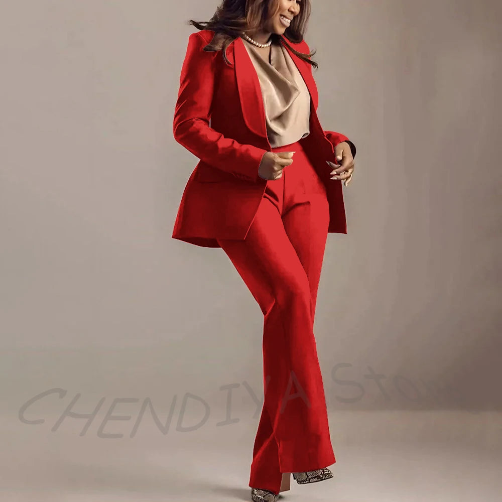 Classic Brown Women Suits Shawl Lapel Slim Fit Solid Color Formal Sets 2 Piece High Quality Office Lady Outfits Jacket Pants