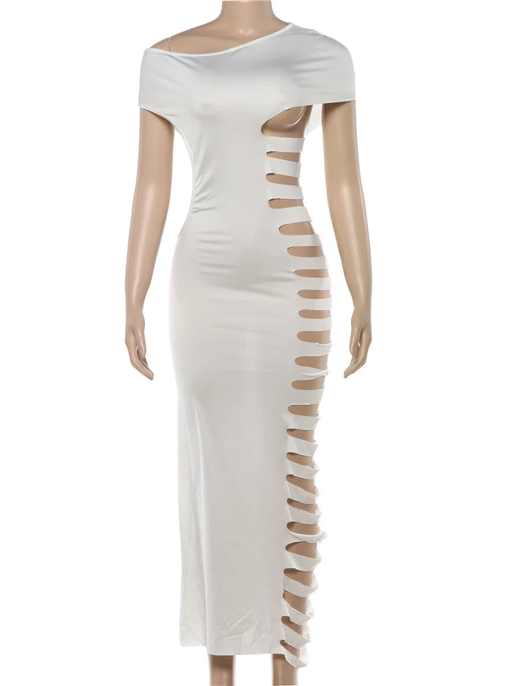 Hollow Out Skew Collar Sexy Bodycon Dress for Women