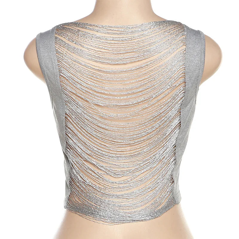 Tassel Patchwork Backless Casual Vest Top For Women