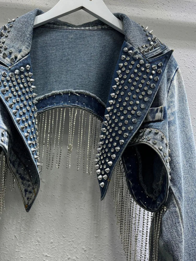 Tassel Trim Denim Jacket for Women