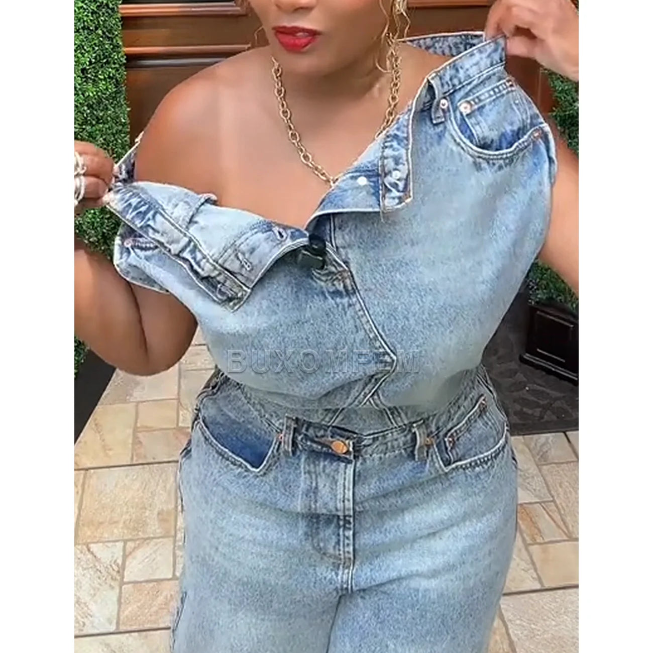 Women's Stylish Demin Jumpsuits Unique Push Up Trousers Fashion Denim Pants with Hip Wrap Women's Daily Clothing 2025 Streetwear