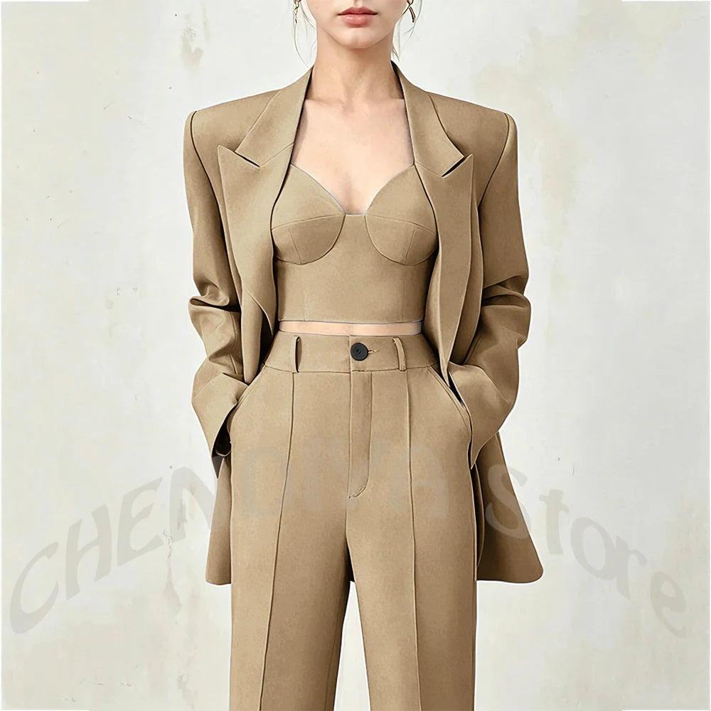 Business Casual Women's Suit Two Piece Peaked Lapel Stylish Double Breasted Formal Outfit Female Jacket Pants Customized