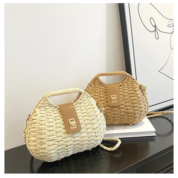 Trendy Handwoven Wicker Straw Shoulder Bag for Women