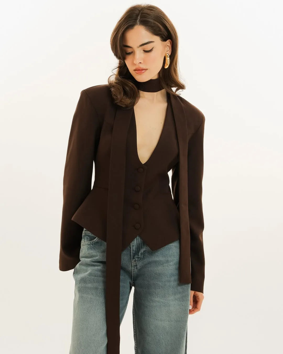 Elegant V Neck Long Sleeve Blazer Jacket for Women