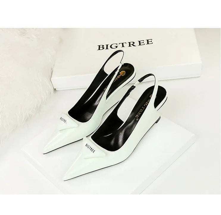 Patent Leather Wedge Heel Pumps With Back Strap for Women