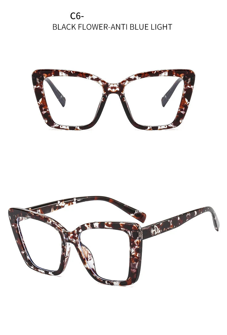 Vintage Black Floral Square Reading Glasses With Blue Light Filter for Women