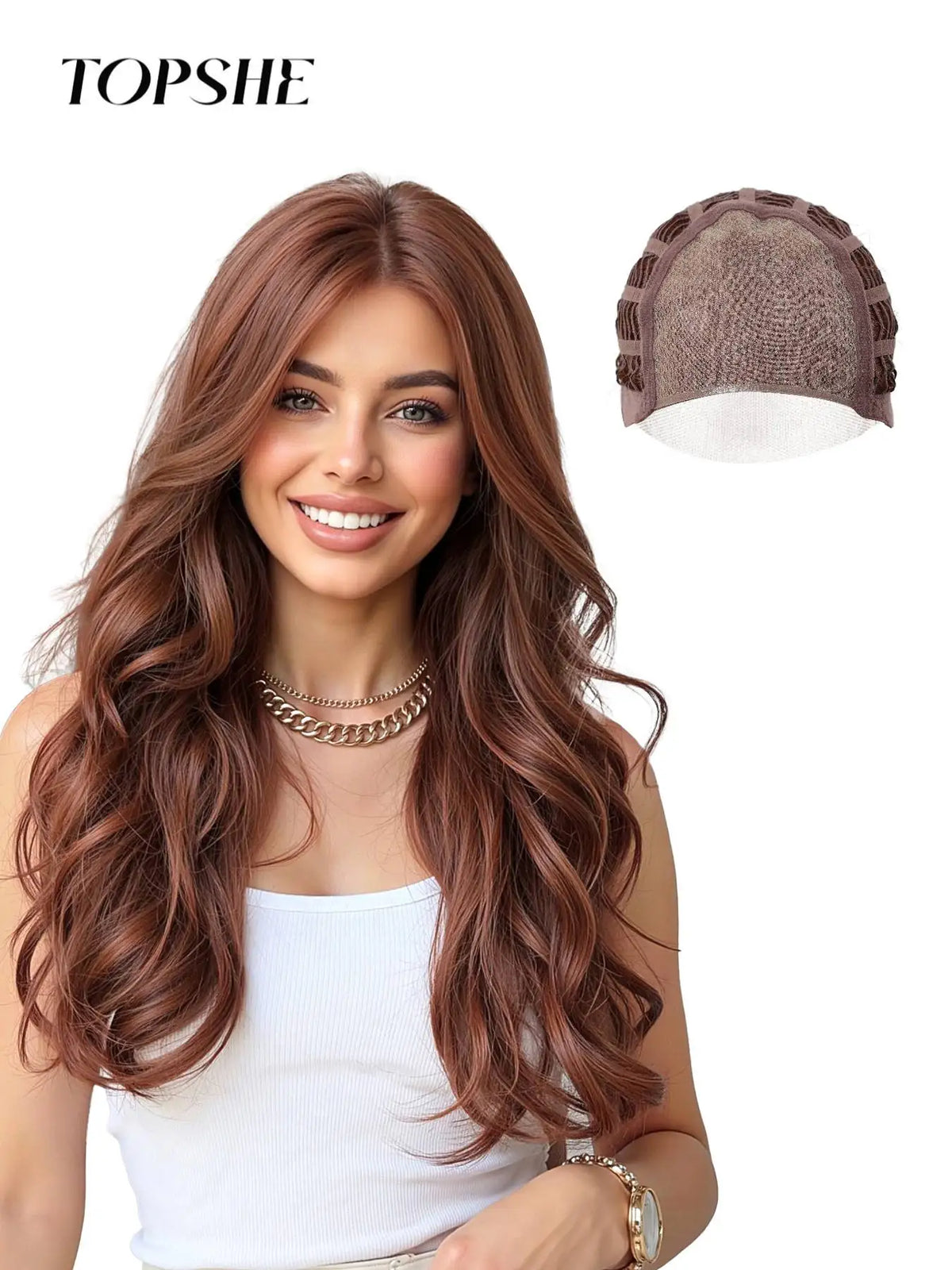 Long Wavy Auburn Lace Front Synthetic Wig For Women