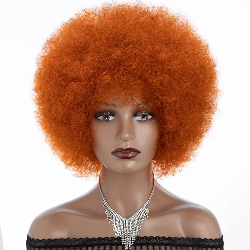 Human Hair Afro Kinky Curly Bob Wig with Glueless Cap for Women