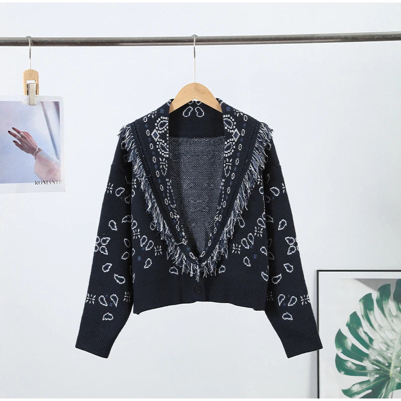 Ethnic Tassel Women 's Sweater Knitted V-neck Bandage Thicken Full Sleeve Jumper For Woman Winter Woman Coats Jacket Knitwear