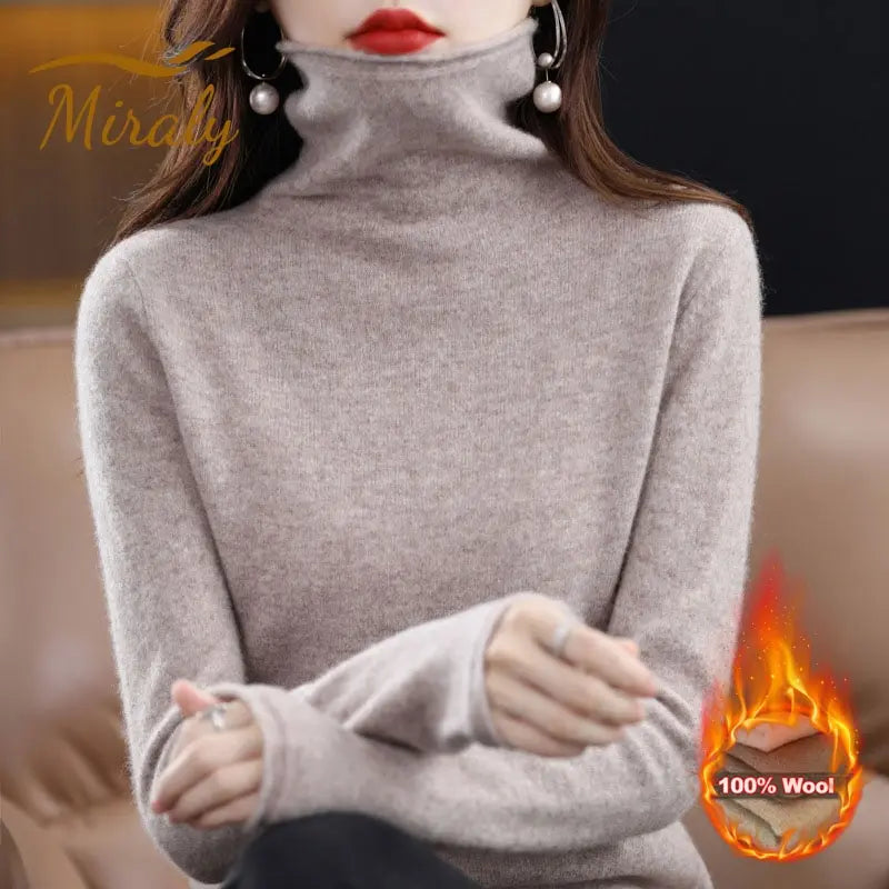 Wool Turtleneck Sweater With Stacked Collar for Women