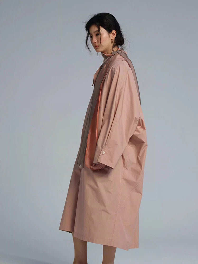 Pink Long Oversized Single Breasted Trench Coat for Women