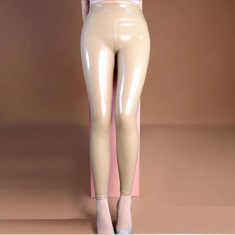 High Waist Slim Fit Faux Leather Leggings for Women